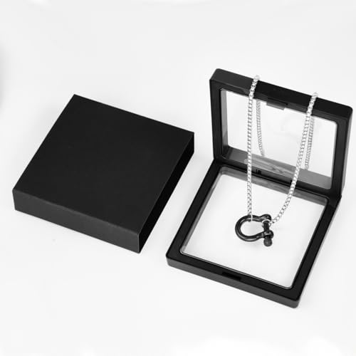18K Gold Plated Buckle Necklace with Heavy Screw Anchor Shackle Wheat Chain Two Tone Carabiner 17.7 Inch Stainless Steel Foxtail Chain - color: Silver necklace with black clasp