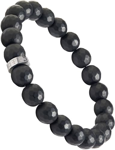 Forge & Foundry Faceted Matte Black Onyx Stone Beaded Bracelet | Custom Signature Stainless Steel Bead | ‘Pindar’ | 8mm and 10mm Bead Desgins | Refined Hand-Crafted Jewelry - color: Black, size: Medium