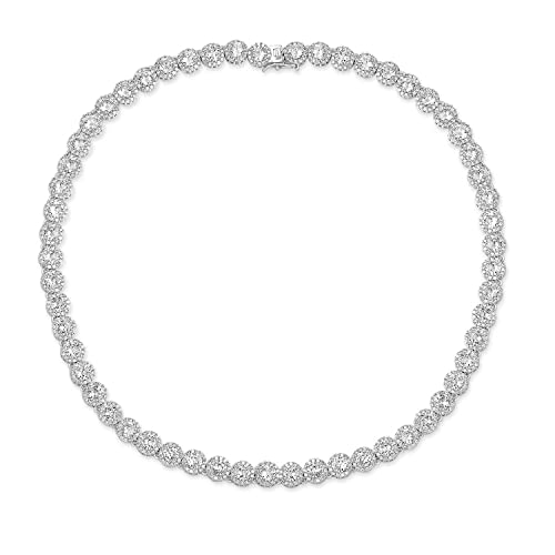 Gemsme 18K White Gold Plated Halo Necklace 5.0mm Round Cubic Zirconia Classic Tennis Necklace - color: White Gold, size: 20 inch