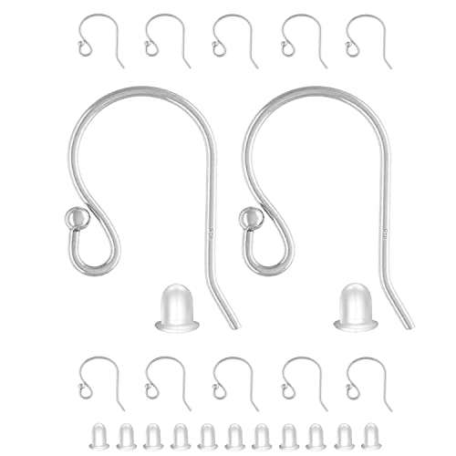 BEADNOVA Earring Hooks 925 Sterling Silver Ball Dot Ear Wire with Rubber Backs Earwire for Jewelry Making Earring Supplies (12pcs Ear Wire and 12pcs Backs, Total 24pcs)