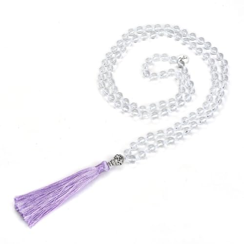 Adabele Premium 108 Mala Beads Malas Necklace - Natural Healing Gemstone Tibetan Buddhist Japa Prayer Meditation Reiki Chakra Stone Quartz Rock Women Men Jewelry - style: Grade A White Quartz/Clear Crystal