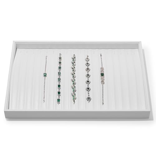 18 Slots PU Leather Necklace Bracelet Tray Jewelry Trays Jewelry Drawer Organizer for Necklace Bracelets Watch Storage Display (White) - color: White, size: 18 Slot