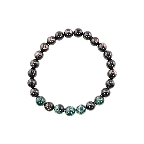 Black Obisidian Bracelets for Men 8" Inch Full Stretch Healing Crystal Bracelet, Beaded Charm Bracelet for Men Gifts Fathers Day Anniversary Birthday Gifts for Him - color: Black Obsidian & Jasper Bracelets