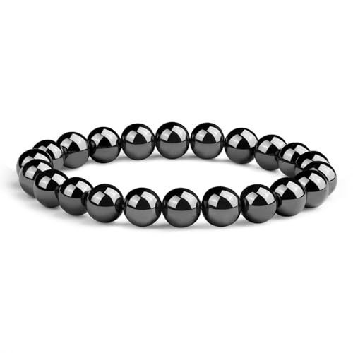 Crystal Vibe 8mm Beaded Bracelets For Women Men - Healing Crystal Bracelet - Adjustable Size - color: Hematite