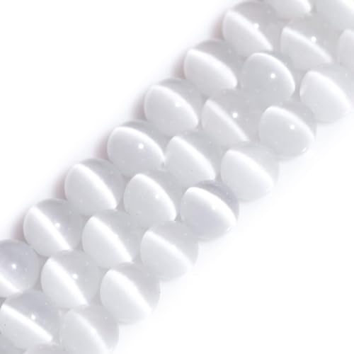 HAAMIIQII 60pcs 6mm White Cat Eye Beads Round Loose Gemstone Beads for Jewelry Making Strand 15 Inch - color: White, size: 6mm (60pcs)