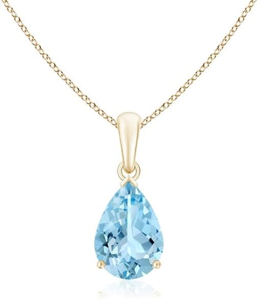 Angara Natural Aquamarine Solitaire Pendant for Women | Pear-Shaped Aquamarine Solitaire Pendant in 14K Solid Gold/Silver/Platinum With 18" Chain | March Birthday, Gemstone Jewelry Gift