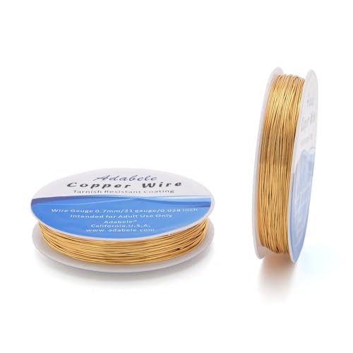 Adabele 82 Feet Premium Tarnish Resistant Round Jewelry Wire Copper Beading Wire Spool Bulk (0.7mm/21 Gauge) 18K Gold Plated for DIY Craft Jewelry Making BF286-7 - color: 18K Yellow Gold/Light Gold, size: 0.7mm (21 Gauge) wire - 1 Roll