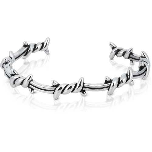 Stainless Steel Cuff Bracelet,Retro Gothic Punk Biker Cool Open Adjustable Cuff Bangle Bracelets Jewelry for Men Silver - style: Barbed Wire