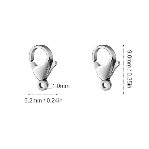 [9MM/ 120PCS] Stainless Steel Lobster Clasps for Jewelry Making 304 Stainless Steel Lobster Claw Clasps Bulk for DIY Crafts Jewelry Making - color: 9mm stainless steel