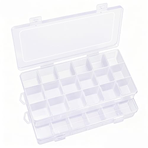 IOOLEEM 18 Grids Adjustable Dividers Plastic Bead Organizer Box, Organizer Container Storage Box, Dividers for bead arts and crafts.(2 Pack) - color: Clear, size: 18 Grids Adjustable (2 pack)