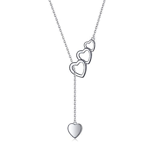Long Necklace Sterling Silver Larait Bar Y Lariat Long Chain Drop Adjustable Necklace Gift for Her, 30" - style: Long Heart Necklace