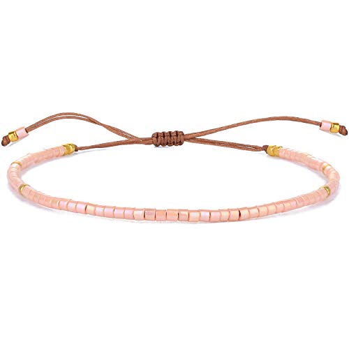 KELITCH Adjustable turquoise bead bracelet single color knitting friendship bracelet fashion jewelry daily wear gift (28 color selection) - color: Pink 04G