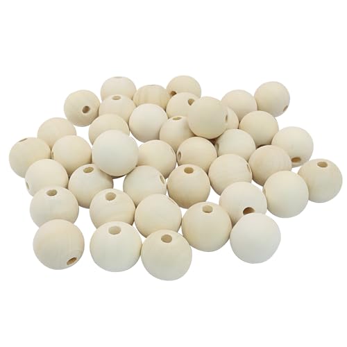 50Pcs Natural Wood Beads, 25mm Small Round Wooden Balls, 1Inch Unfinished Wooden Beads for Crafts, DIY Jewelry, Dream Catchers - size: 25mm