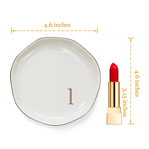 HOME SMILE Initials Ring Dsih Jewery Tray with Personalized L-Monogrammed Engagement Wedding Gifts for Friends,Sister,Birthday Christmas Gifts for Women,Ceramic White - style: l