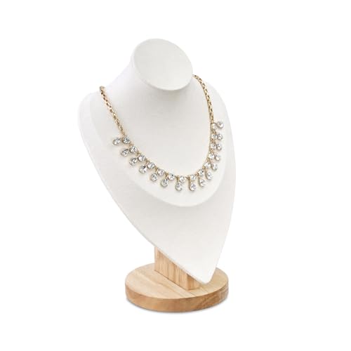 MOOCA Necklace Chain Jewelry Display Holder, Jewelry Stand, Necklaces Display Mannequin Bust Stand, Wood Sturdy Base, Cream Suede - color: Cream Suede