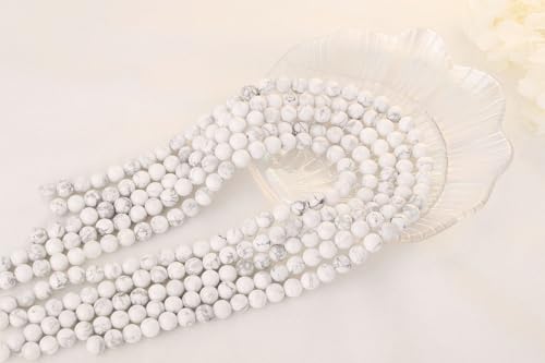 QINJIEJIE 100PCS Howlite Beads 8mm Natural Beads Round Loose Gemstone Bead for Bracelet Beading Crystal Jewelry Making DIY Necklace Earrings 0.32" - color: Howlite, size: 100PCS