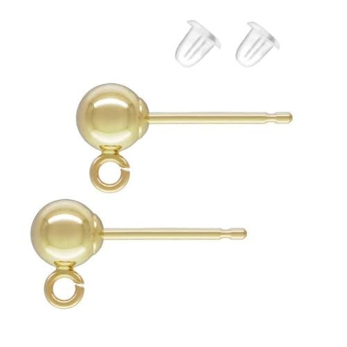 10pcs Adabele Real 1/20 14K Gold Filled 4mm Ball Earring Post Findings Open Ring 10pcs Earring Backs Non Tarnish for DIY Earrings Jewelry Making JK1-D4 - color: 14K Gold Filled, size: 4mm ball/dot - 5 Pairs