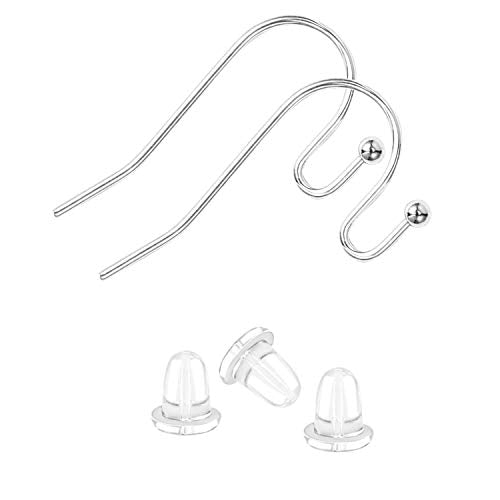 Earring Hooks Silver Plated Hypoallergenic Ear Wires for DIY Jewelry Findings （200PCS Earring Hooks+200 PCS Earring Backs） - color: A-Silver