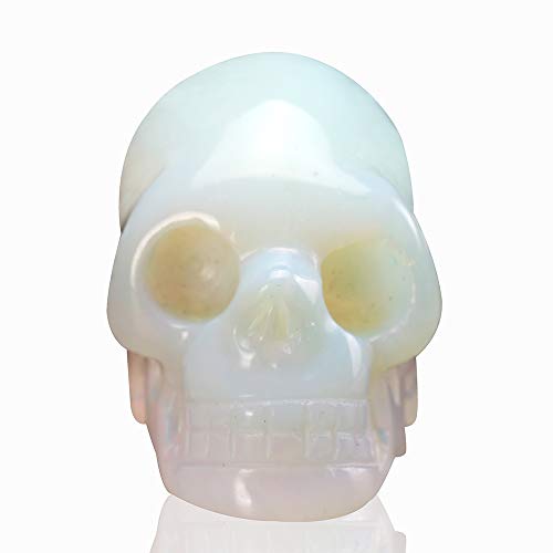Opal 2.0 inch Natural Carved Skull Crystal Reiki Healing Stone Statue Collectible Figurine - color: Opal