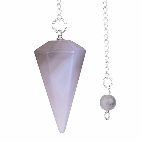 Justinstones Natural Gray Agate Gemstone Rock Crystal Hexagonal Pointed Reiki Chakra Pendant Pendulum - color: Gray Agate