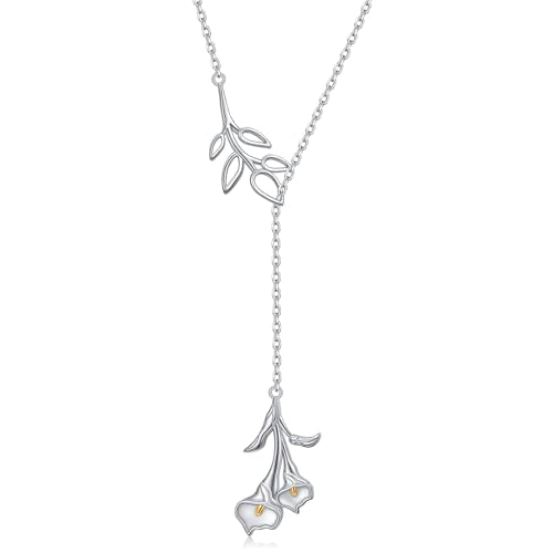 Long Necklace Sterling Silver Larait Bar Y Lariat Long Chain Drop Adjustable Necklace Gift for Her, 30" - style: Calla lily necklace