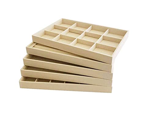 Large Beige Premium Quality Velvet Jewelry Display Box Tray Stackable Practical Trade Show Home Store Open Tray - color: Flat Tray