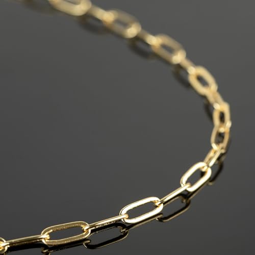 YOUBEIYEE 5 Meters Light Gold Paperclip Jewelry Chain for Jewelry Making 18K Gold Plated Brass Link Chain Necklace DIY with Jump Rings and Lobster Clasps - color: Paperclip