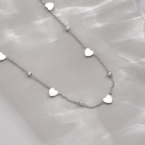 Gold Chain Necklace for Women 18K Gold Plated Dainty Star Cross Heart Cuabn Choker Chains Stainless Steel Trendy Jewelry Christmas Gifts - color: Heart-White Gold