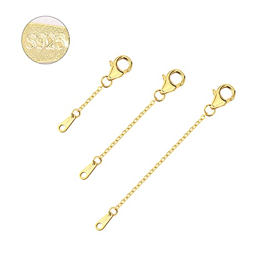 14K Gold Necklace Extenders 925 Sterling Silver Chain Extension Necklace Bracelet Anklet Extender for Jewelry Making (1 2 3 inch) - color: 14K Gold