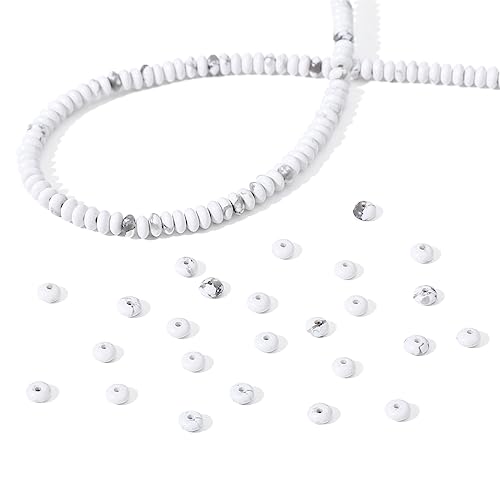 BEADIA Natural White Howlite Disk Stone Beads 4x2mm 160pcs Rondelle Loose Semi Gemstone Beads for Jewelry Making Design - color: White Howlite