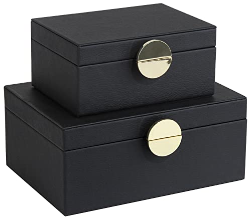 HofferRuffer Faux Leather Jewelry Boxes, Decorative Boxes Storage Accessory Organizer with Gold Hardware Decor, Classic Vegan Leather Set of 2 Pieces (Black) - color: Black