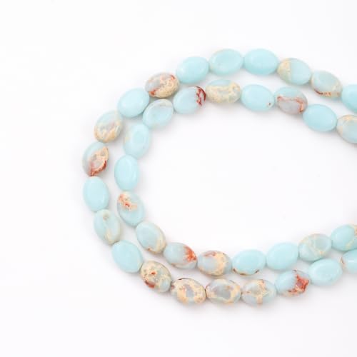 6×8mm Natural Azure Imperial Jasper Gemstone Loose Beads Flat Oval Healing Crystal Loose Stone Beads for Jewelry Necklace Bracelet Earring Craft - color: Azure Imperial Jasper