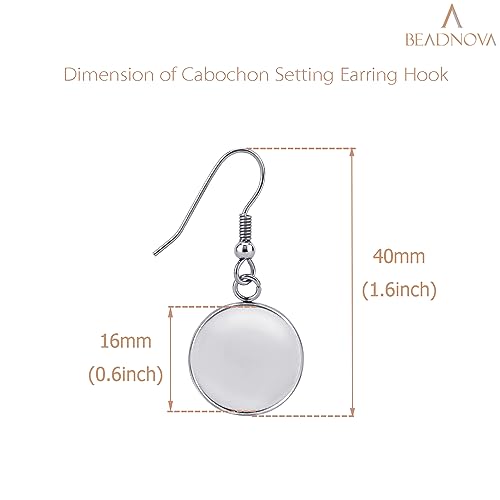 BEADNOVA Earring Kit 30pcs Blank Ear Wire Hook 16mm Stainless Steel Cabochon Setting Earring Bezel with Rubber Backs for Cabochon Resin DIY Earwire Making (16mm, 30pcs) - color: 30pcs, size: 16mm