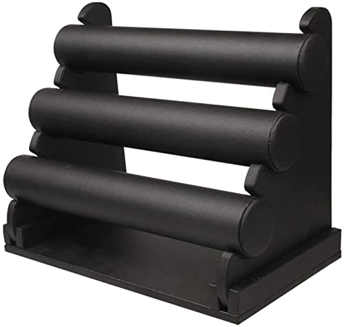 ChezMax Triple Tier Jewery Display Removable Bracelet Holder Jewelry Stand Necklace Stand Jewelry Towers and Watch Holder for Home Organization - color: A- Black PU Leather
