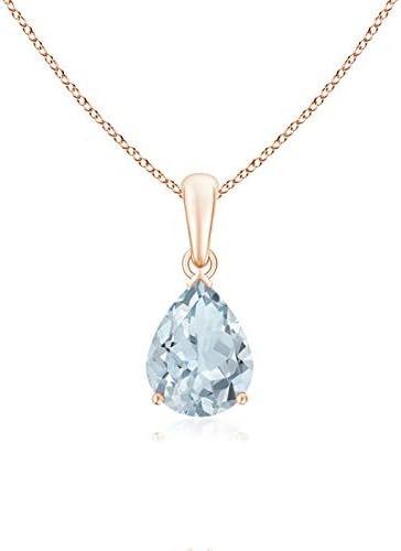 Angara Natural Aquamarine Solitaire Pendant for Women | Pear-Shaped Aquamarine Solitaire Pendant in 14K Solid Gold/Silver/Platinum With 18" Chain | March Birthday, Gemstone Jewelry Gift