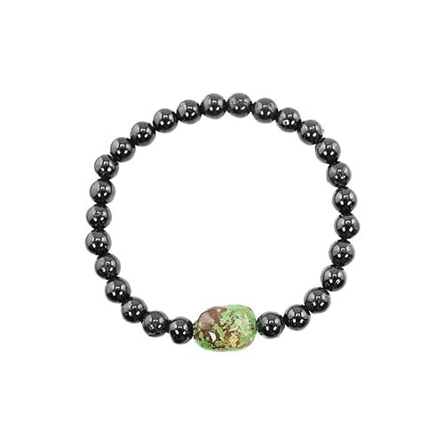 Black Obisidian Bracelets for Men 8" Inch Full Stretch Healing Crystal Bracelet, Beaded Charm Bracelet for Men Gifts Fathers Day Anniversary Birthday Gifts for Him - color: Chrysoprase & Black Obsidian Charm Bracelets