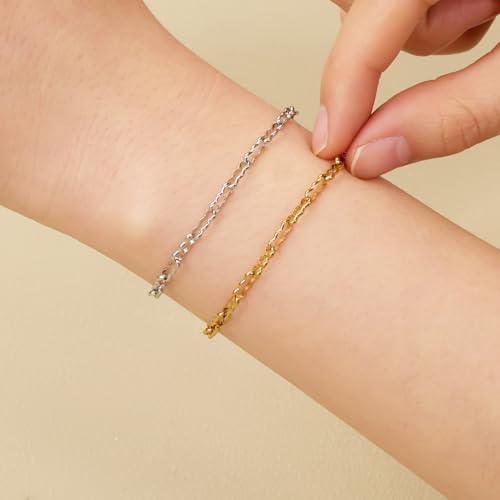SMYHTGLIF 16.4 Feet Gold Stainless Steel Chain for Jewelry Making Soldered Peanut Chain Bulk for Craft Jewelry Supplies - color: Gold