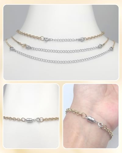 MKCYD Necklace Extender and Magnetic Necklace Clasp, Magnetic Clasps for Bracelet Extenders Sliver Chain Extension for Jewelry Repair Kit - color: 14Pcs Silver