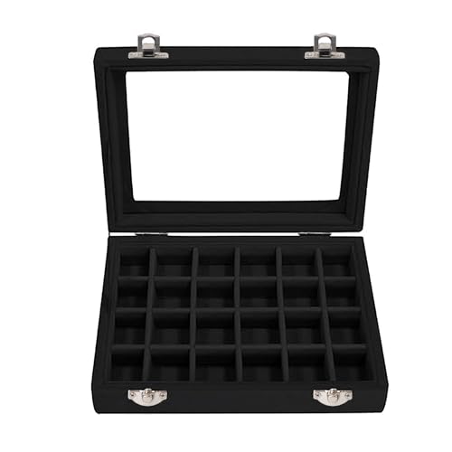 Velvet Jewelry Box 24 Grid Jewelry Earrings Display Organiser Box Ring Tray Holder Earrings Storage Case for Girls Women Wife Mom (Black) - color: Black