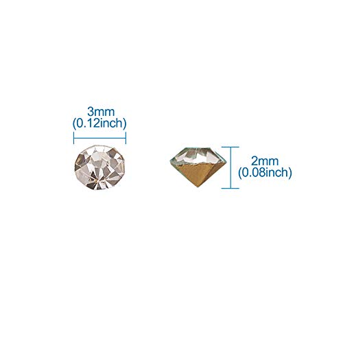 Fashewelry 3mm Pointed Back Clear Glass Rhinestone 1440pcs Mini Crystal Diamante Gems Gold Plated for Nail Art Craft Replacing Jewelry - color: Clear, Golden Back, size: 3mm-Glass
