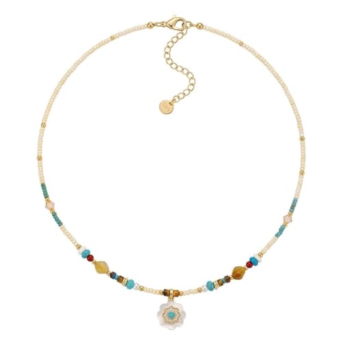 Handmade Natural Gemstone Beaded Necklace for Women, Cultured Freshwater Pearl Choker with Adjustable Extension Chain, Boho Healing Crystal Jewelry Collection - color: b Colorful