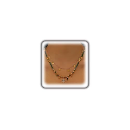 Rrdaily Layered Bohemian Colorful Beaded Necklace Bracelets for Women,Stacked Coin Disc Pendant Necklace Set Ethnic Holiday Trendy Jewelry Accessories Jewelry