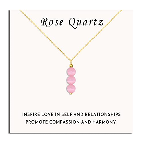 SmileBelle Crystal Necklace, Jade Necklace for Women as Anniversary Birthday Mothers Day Gifts for Women 14k Gold Black Tourmaline as Birthstone Jewelry for Girls Dainty Crystal Jewelry - color: Pink Rose Quartz