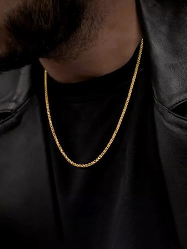 FaithHeart Stainless Steel Chains for Men, Silver/Black/14K Gold Plated Snake/Wheat/Box/Rope/Rolo Chain Necklace 16-30 Inches with Delicate Gift Box - color: 02. Spiga Chain-Gold, size: Length 24 Inches
