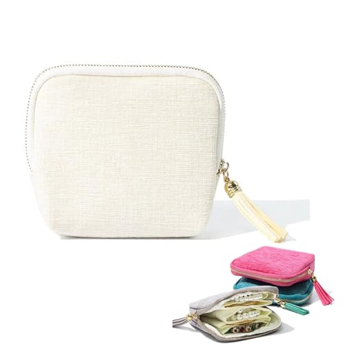 Travel Jewelry Organizer Case, Small Jewelry Pouch Bags with Zipper & Tassel, Travel Jewelry Case for Earrings Necklaces Rings Bracelets Brooches, Travel Gifts for Women - color: Beige