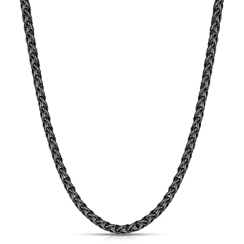 Fiusem Black Wheat Chains for Men and Women, 2/2.5/3/4/5mm Stainless Steel Necklace Chain, Mens Necklace Jewelry Gift 16-28 Inch - size: 20 Inches, style: Black 2.5MM