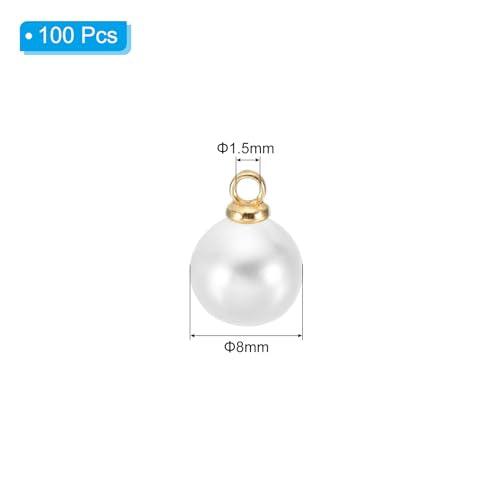 PATIKIL Pearl Charm, 100pcs Pearl Beads Faux Pearl Pendant Charm DIY for Jewelry Making Bracelets Earrings Necklace Crafts - color: Golden White, size: 8mm