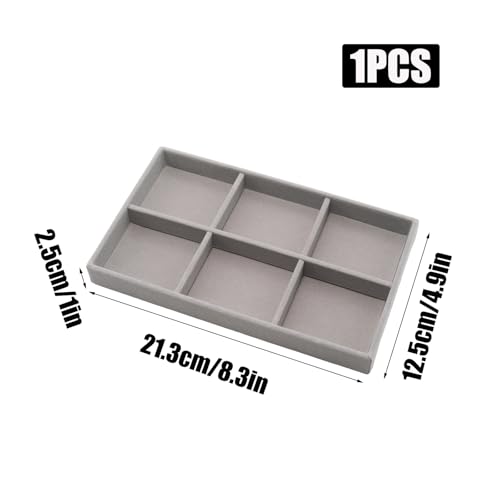 Velvet Jewelry Organizer Trays Gray Stackable Jewelry Storage Display Tray with Removable Dividers, 6 Grids - color: Gray