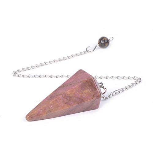 Justinstones Natural Matrix Rhodonite Gemstone Rock Crystal Hexagonal Pointed Reiki Chakra Pendant Pendulum - color: Matrix Rhodonite