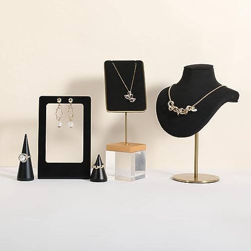 Black velvet necklace stand, gold necklace hanger, small metal jewelry stand for earrings and necklaces【Black】 - color: Black